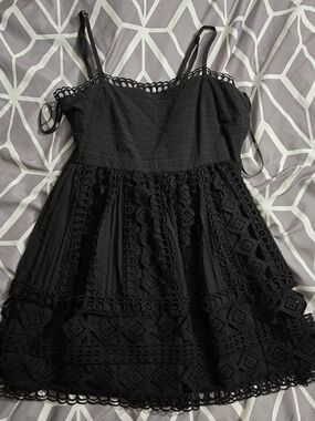 Forever 21 Black Textured Lace Slip Dress